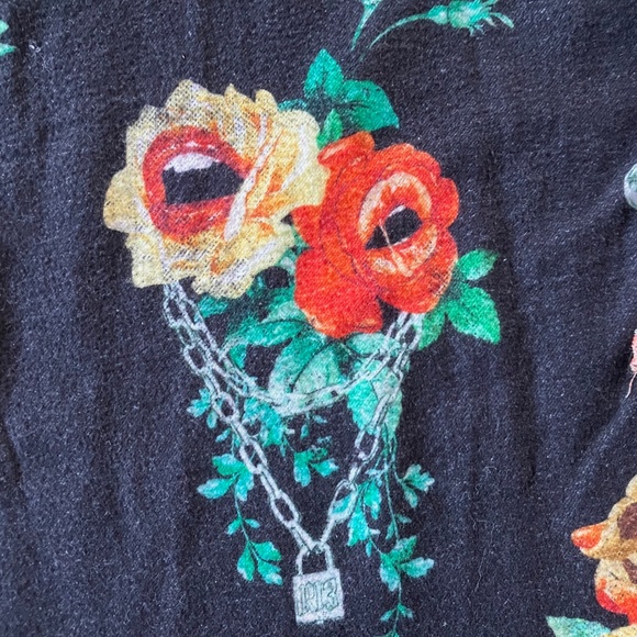 R13 Oversize Black Floral Flannel Drop Neck Tuxedo Shirt Oversized One Size - Picture 5 of 10